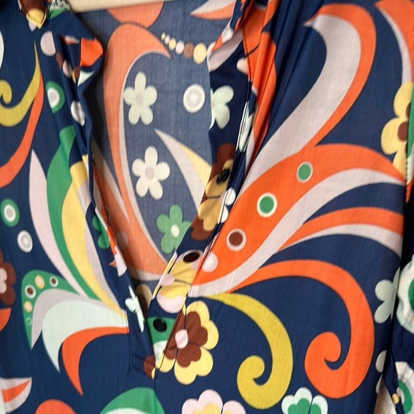 Reborn Blue Orange Sheath Dress V-Neck 3/4 Sleeve - Picture 6 of 10